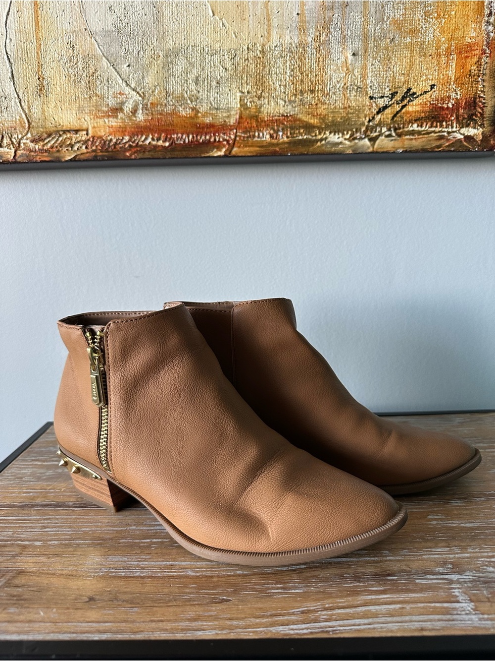 Circus by Sam Edelman Tan Ankle Booties with Gold Zip
